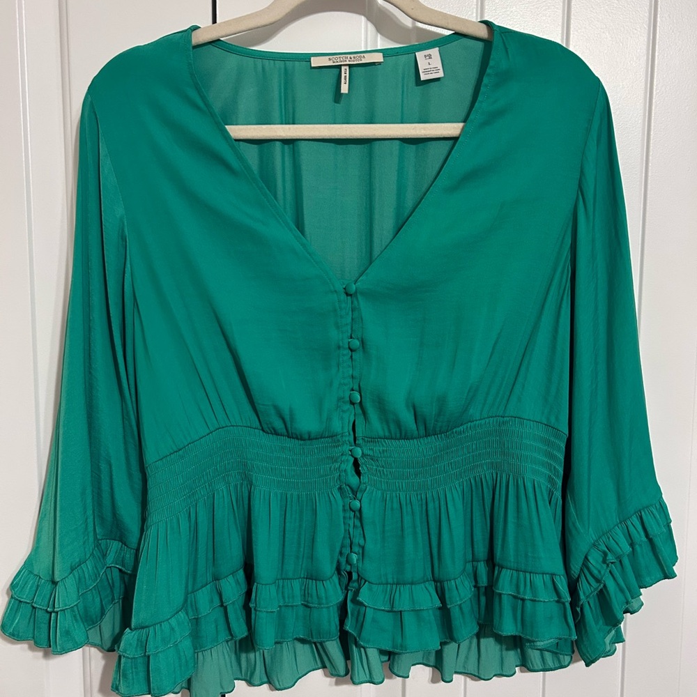 Scotch & Soda Teal Ruffle Blouse